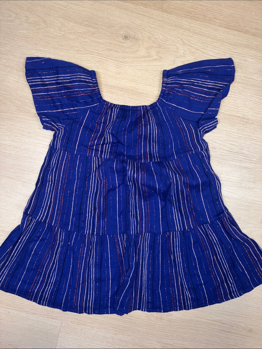 GAP Royal Blue Metallic Striped Flutter Sleeve Dress